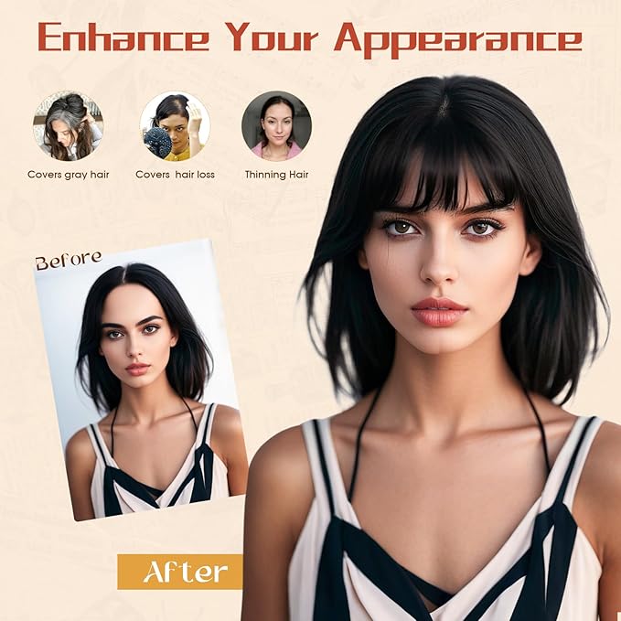 Rich Choices Human Hair Toppers for Women-100% Real Remy Hair Topper with 3D 360°Bang-Upgraded 150% Density 9 * 12CM Lace Base-Clip in Hairs topper for Thinning Hairs-10Inch #1B Natual Black