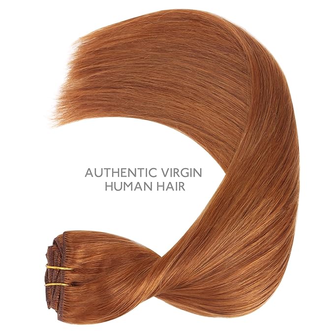 WENNALIFE Clip in Hair Extensions - Real Human Hair, 16 Inch 120g 7pcs, Dirty Ginger Remy Human Hair Clip Ins, Double Weft