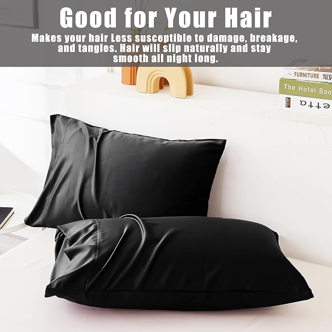 TELUS Black Pillow Cases Standard Size 2 Pack, Bamboo Rayon Cooling Pillowcases with Envelope Closure, Cool Breathable Pillow Case for Hot Sleepers & Night Sweats, 20x26 inches