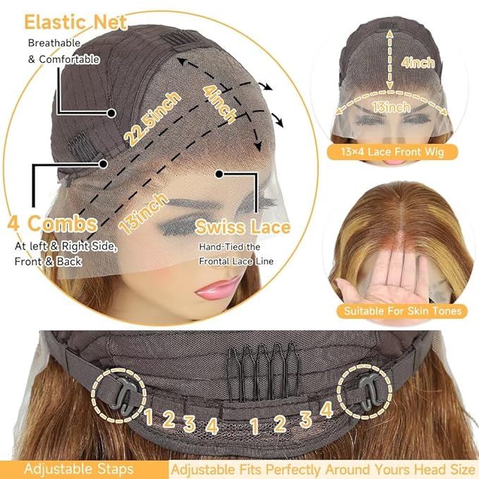 13x6 Ombre Lace Front Wigs Human Hair for Women 180 Density 4/27 Highlight Colored HD Transparent 30 Inch Straight Lace Front Wig Human Hair Pre Plucked Glueless Lace Frontal Wigs