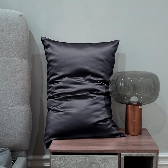 J JIMOO 100% Mulberry Silk Pillowcase for Hair and Skin, Both Sides 19 Momme Pure Natural Silk Pillowcases Soft Breathable King 20''×36'', Dark Grey 1 Pack