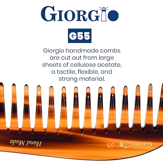 Giorgio G55 Wide Tooth Comb for Wet Hair Detangling, Hair Comb for Thin to Medium Thickness Hair Detangler, Hair Combs for Women, Handmade Large Tooth Rake Comb Saw-Cut and Hand Polished