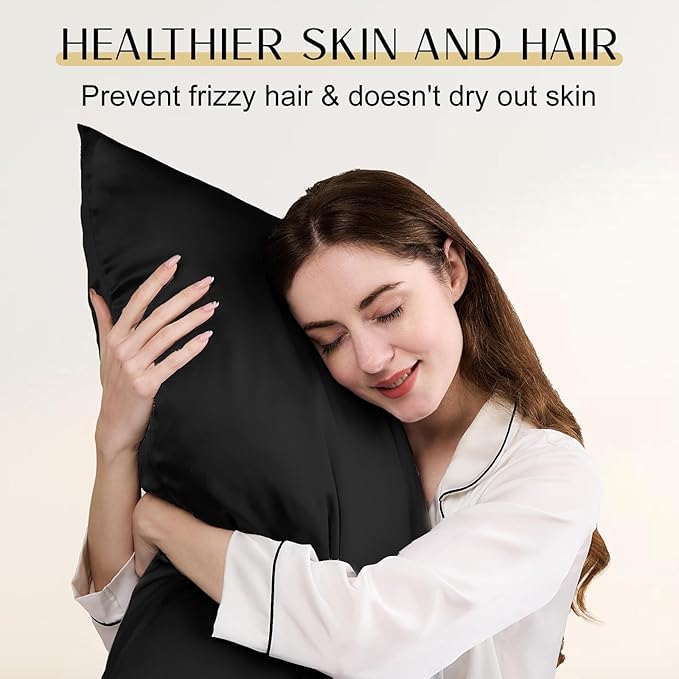 ZIMASILK Upgraded 100% 6A Grade Pure Mulberry Silk Pillowcase for Hair and Skin Silk Pillow Cases with Reinforced Hidden Zipper, More Soft & Durable, Gift Box (King 20"x36" Black)