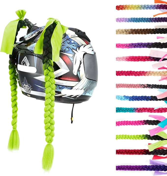 SEGO 1PCS/2PCS Helmet Pigtail Braids with Detachable Suction Cup Bowknot Ponytail Hair Many Colors (Helmet not Included)