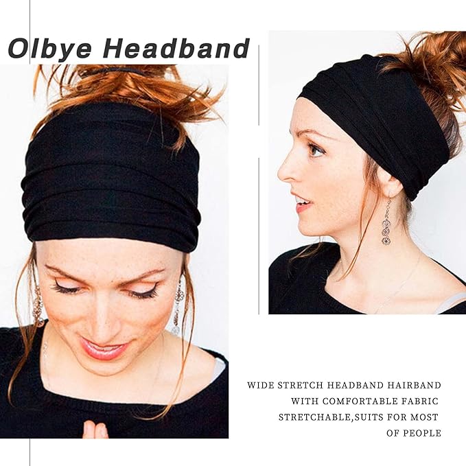 Olbye Wide Headbands Women Knotted Turban Headband Elastic Non Slip Hairbands Yoga Workout Head Wraps Running Sweatbands Boho Head Bands Fashion Hair Accessories for Women Pack of 6