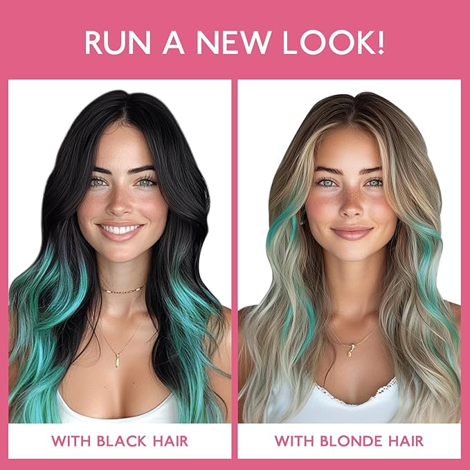 WENNALIFE Teal Green Clip in Hair Extensions Real Human Hair 35g 6pcs 18 Inch Colored Hair Extensions for Kids Women Colorful Hair Pieces Pop-up Style Straight Extensiones De Cabello Humano Con Clip