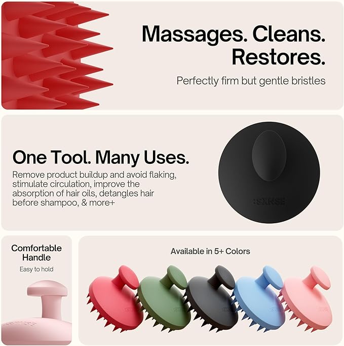 SXNSE - Revive Silicone Scalp Massager, Forest - Manual Hair & Scalp Scrubber for Dandruff, Buildup, Itch, & Hair Growth - Soft Exfoliating Silicone Bristles for Wet & Dry Hair, Flake-Free Finish