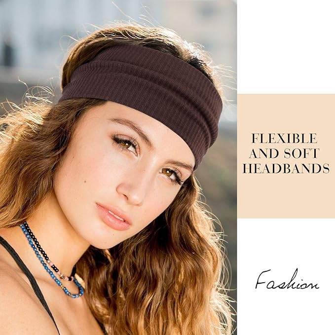 TERSE Headbands for Women Wide Non Slip Boho Head Bands Soft Elastic Thick Hairbands Fashion Workout Yoga Hair Accessories, 6 Pack