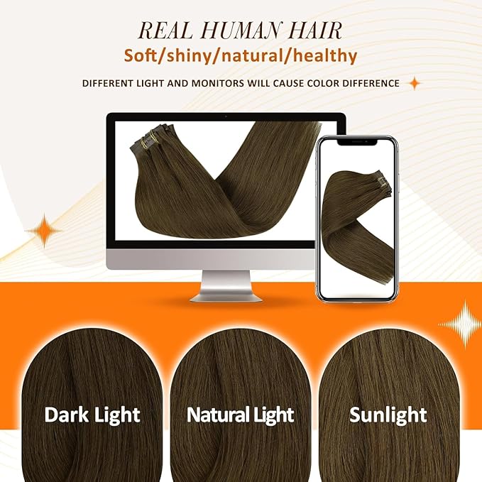 Full Shine Seamless Clip in Hair Extensions Human Hair Mocha Brown Human Hair Extension Clip ins Brown Straight Soft Hair for Women 18 Inch 8 PCS 120 G