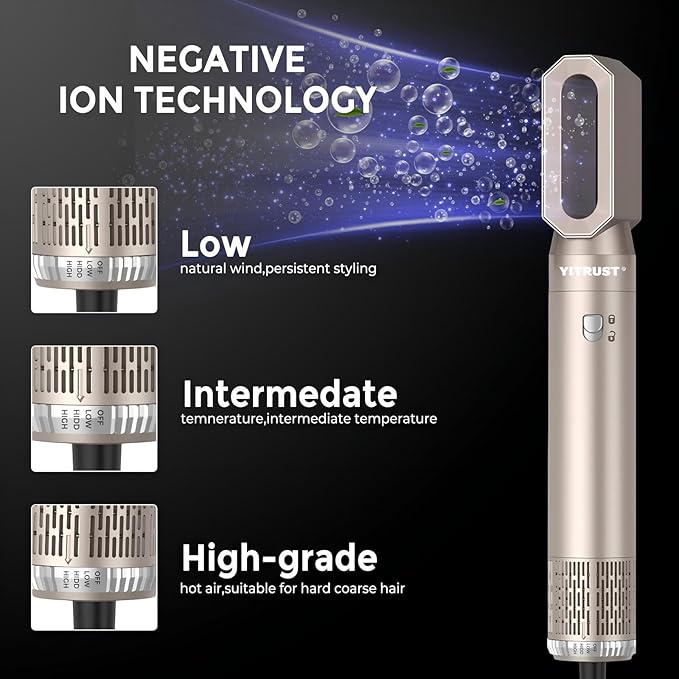6 in 1 Hair Dryer Brush 60000RPM Blow Dryer Brush Upgrade Multi Hair Styling Tools Powerful Blow Out Auto Wrap Curlers Hot Air Brush Curling Wand Straightener Volumizer (Champagne Silver)