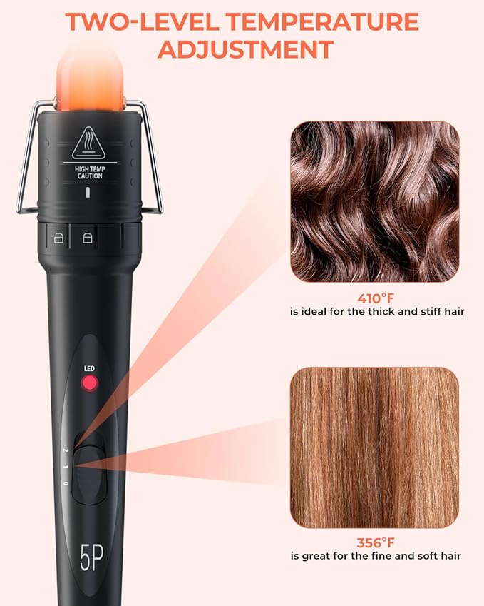 5 in 1 Curling Wand Set: Ohuhu Curling Iron Wand 5Pcs 0.35 to 1.25 Inch Interchangeable Ceramic Barrel Heat Protective Glove 2 Clips Dual Voltage Hair Curler for Girl Women Mother Christmas Gift Black