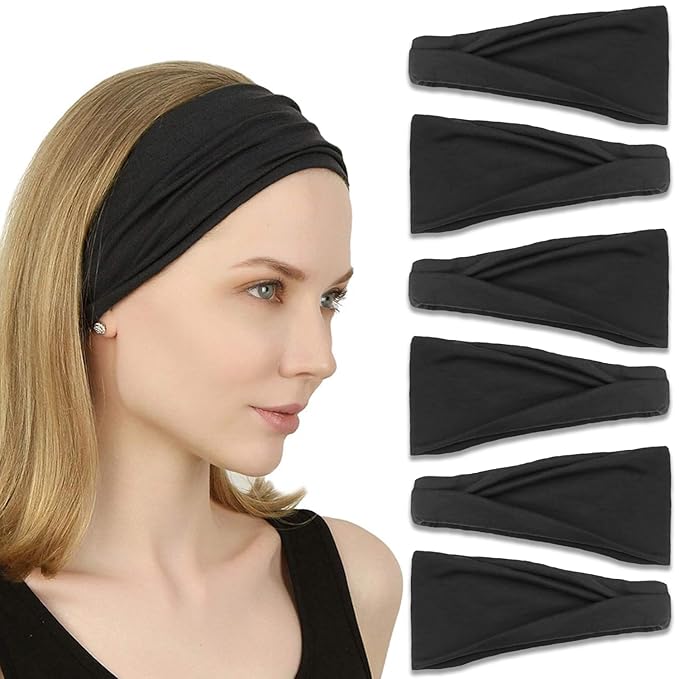 IVARYSS Headbands for Women, Non-Slip, Premium Stretchy Head Bands Hair Accessories,Wear for Yoga, Fashion, Working Out, Travel or Running, 6 Pack, Black