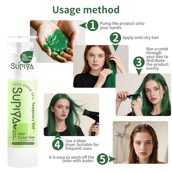 Temporary Hair Styling Color Serum, Green Blue Purple Red Hair Dye Color Gel Washable Natural Instant Hair Color Wax for DIY Hairstyle for Kids Men Women(Green#33)
