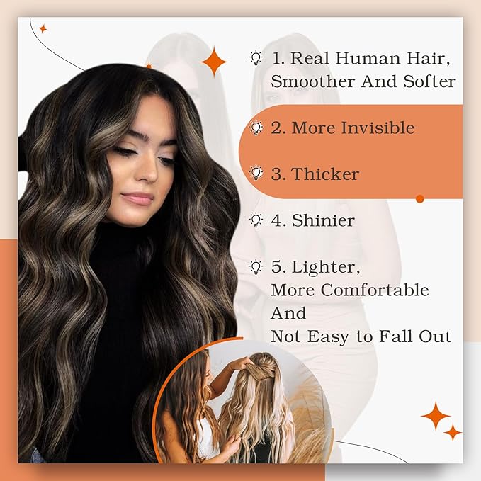Full Shine Tape in Hair Extensions Human Hair Color 1B Black Ombre 27 Blonde And 1B Remy Hair Extensions Real Human Hair 24Inch Invisible Extension 50G 20Pcs for Natural Look