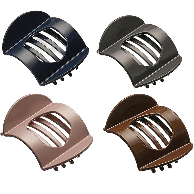 4 PCS Flat Claw Clips, Round Large Flat Hair Clips for Women,French Strong Hold Hair Barrettes for Thick Thin Hair(Classic)