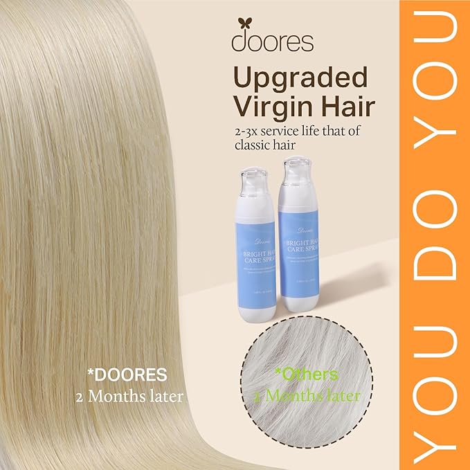 DOORES Seamless Clip-in Hair Extensions, Ash Blonde Highlighted Platinum Blonde 110g 7pcs 20 Inch, Straight Human Hair with Invisi Edge