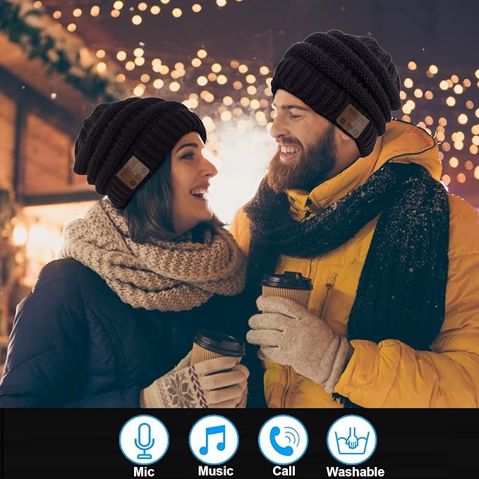 Wireless Music Beanie Hat for Men Women Unisex Winter Warm Soft Knit Cap Beanie with Wireless Headphone Headset Stereo HD Speaker Mic Boys Girls Tech hat
