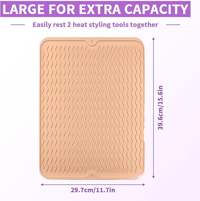 Oversize Silicone Heat Resistant Mat, Heat Mat with Velcro for Curling Iron, Travel Cover Cushion for Curling Irons, Hair Bands and Styling Tools(15.7" X 11.8") (Pink)