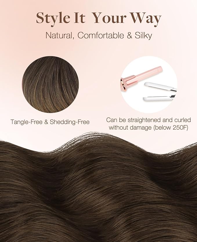 GOO GOO Invisi Edge Tape in Hair Extensions Human Hair, 1D/2C/4E Chocolate Dip Color Melt 20pcs 16inch 50g, Virgin Remy Hair, Seamless Injected Tape, Natural Look