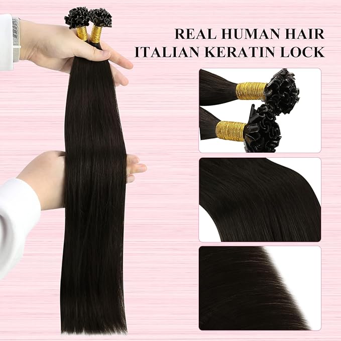 YoungSee U Tip Hair Extensions Human Hair Brown 16 Inch Darkest Brown K Tip Hair Extensions Real Human Hair 50s/50g