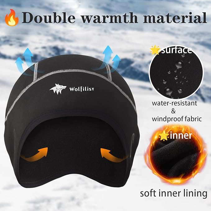 Skull Cap Helmet Liner for Men Women Hard Hat Liner Winter Cycling Cap Under Helmet Thermal Fleece Beanie