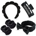 7 Pcs Spa Set, Facial Headband and Wristband Set, Skincare Accessories, College Style Girl Idea Gifts, Hair Accessories for Women and Girls (Black)