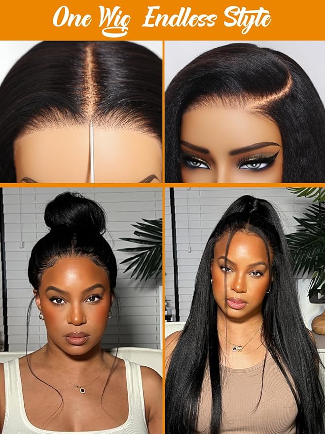 Julia Hair No Slip Yaki Straight 7x5 Lace Closure Glueless Drawstring Wig Flexible Mesh Cap Bye-Bye Slip Pre Cut HD Lace Front Pre Everything Bleached Knots Wear and Go Wig,Zero Slip Hold 16 Inch