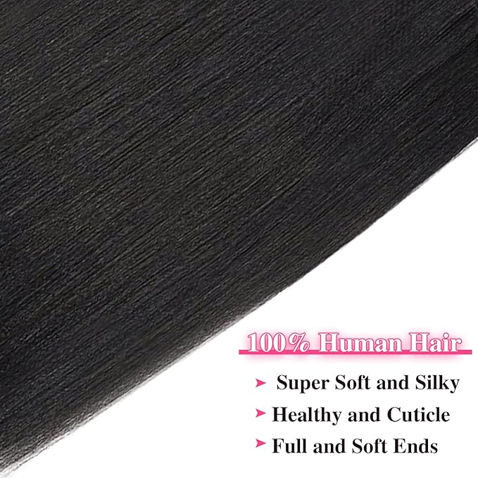 Seamless PU Yaki Straight Clip in Hair Extensions Real Human Hair For Women Invisible Yaki Straight Clip ins (22inch,#1B)