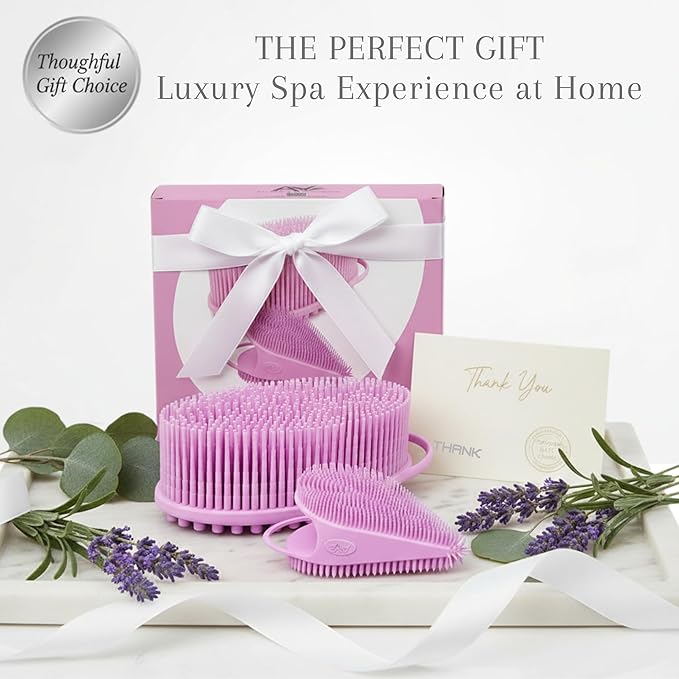 Body Face Scrubber Set Silicone - 2 Pack Shower Brush Facial Cleansing Kit - Avilana Bath Loofah Alternative Complete Skincare System Dual Sided - Gift Set Women Men