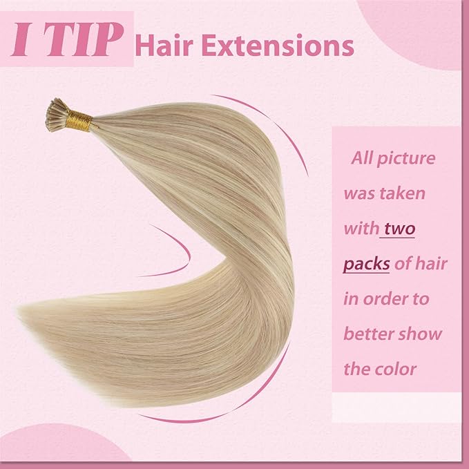 YoungSee I Tip Hair Extensions Human Hair Blonde Itip Hair Extensions Real Human Hair Ash Blonde Highlights Bleach Blond I Tip Hair Extension 22 Inch 50s 50g I-Tip Real Human Hair Extension