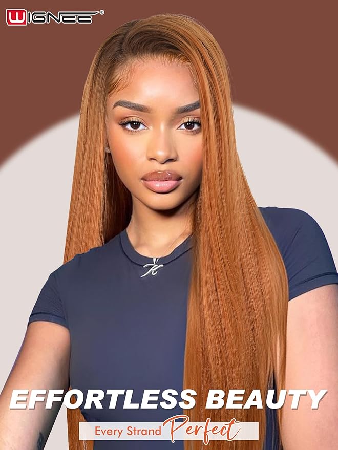 WIGNEE 13x6 Synthetic Lace Front Wig 28" Long Straight Wig Ombre Ginger Synthetic Wigs for Black Women Pre-Plucked Glueless Wig for Daily Party Use