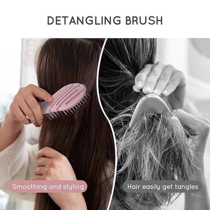 Detangler Hairbrush, Vented Detangling Brush for Straight, Wavy, Curly and Fine Hair, Quick Smoothing for Women and Men, Eco-Friendly & Sustainable Material (Pink)