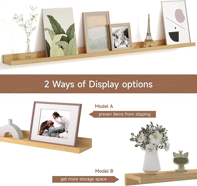 Picture Ledge Shelf for Wall, Floating Shelves Set of 4, 48 Inch Long Nursery Book Shelves for Toys Storage, Kids Bookshelf Wall Mounted for Books Photo Frames, Oak