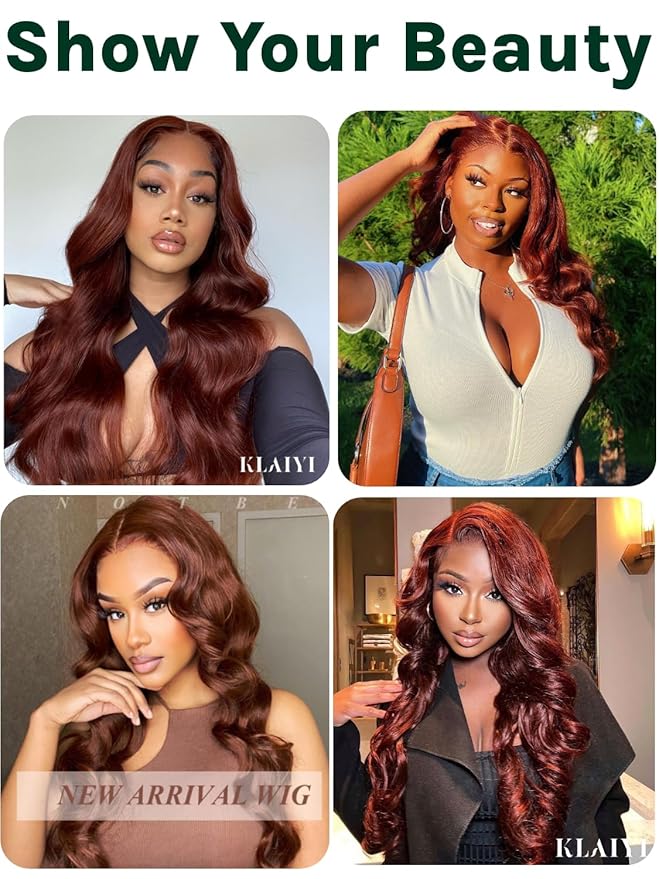 KLAIYI Bye Bye Knots Glueless Wig Reddish Brown Body Wave 7x5 Pre Cut HD Lace Front Wigs Human Hair Put On And Go Wig Pre Bleached Pre Plucked with Baby Hair 30S Ready To Wear 150% Density Full 24Inch
