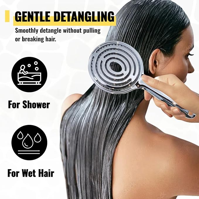 Vented Hair Brush Wet Dry Hair Brush for Quick Flat Blow Drying with Natural Boar Bristles Elastic Scalp Massage Brush Double Layer Design for Smooth Hair（Chrome Silver）