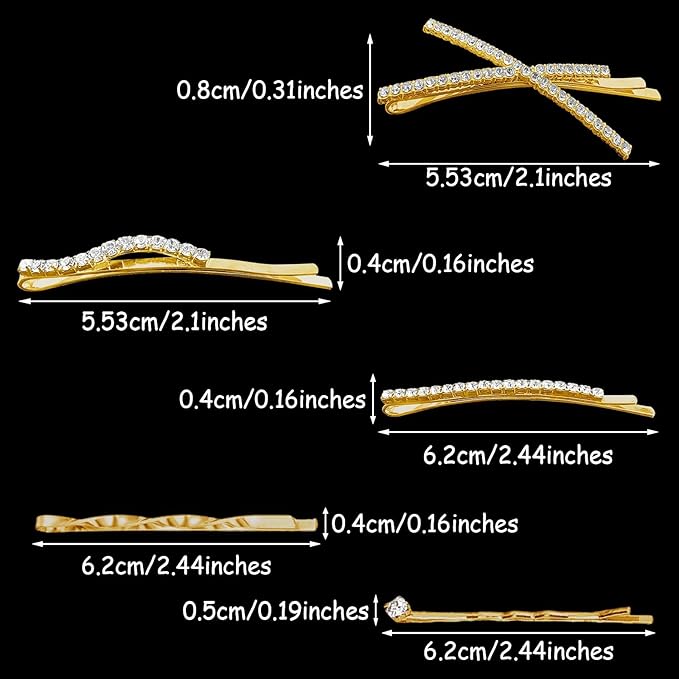 16 Pieces Gold Rhinestone Bobby Pins Set Delicate Decorative Fancy Crystal Hair Clips Shiny Fancy Metal Barrettes, I S X Shaped Diamond Hair Accessories for Women Ladies Girls Wedding Prom Party
