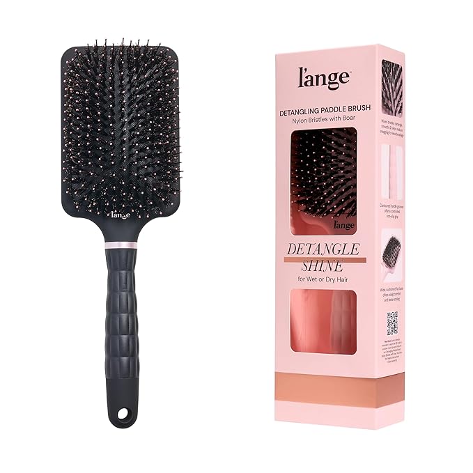 L'ANGE HAIR Detangling Paddle Brush | Nylon & Boar Bristles for Wet or Dry Hair | Built for Thick Hair | Reduces Snagging & Breakage | Tames Flyaways & Frizz for Softer, Shinier Strands (Black)