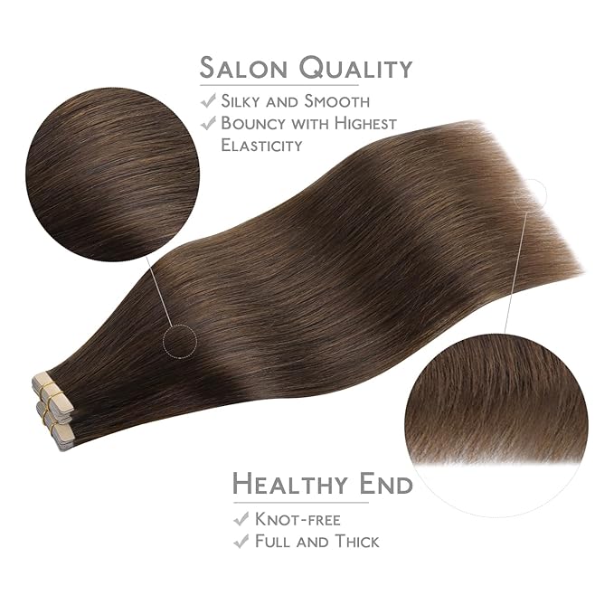 WENNALIFE Tape in Hair Extensions Human Hair, 40pcs 60g 10 inch Chocolate Brown Hair Extensions Real Human Hair Straight Tape in Extensions Invisible Human Hair Extensions Reusable Real Hair Extension
