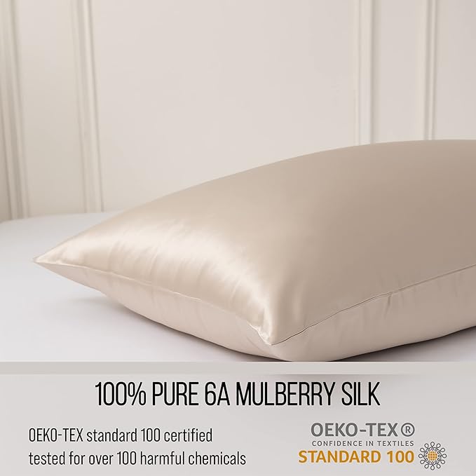 Bella Coterie Luxury Silk Pillowcase for Hair and Skin | 30 Momme | 100% Pure 6A Mulberry Silk | Super Soft | Perfectly Plush [Standard, Champagne]