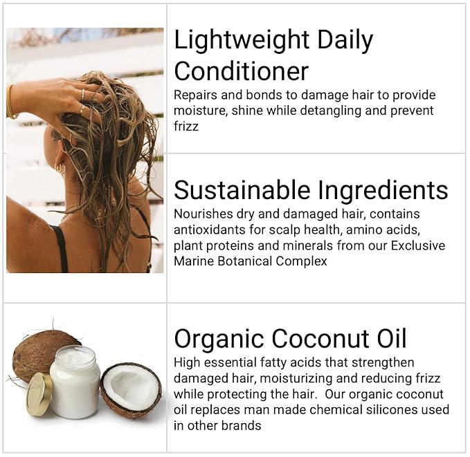 Shampoo and Conditioner Set - Seaweed Hydrating Shampoo and Sea Kelp Daily Conditioner to nourish dry damaged hair, repair and bond damange and reduce frizz