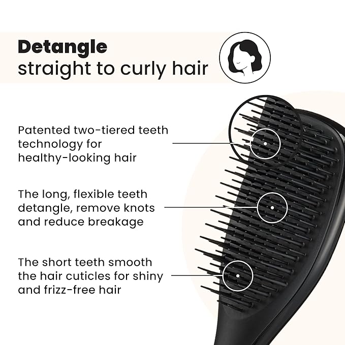 Tangle Teezer Ultimate Detangler Hairbrush, Eliminates Knots & Reduces Breakage, Mini Hair Brush for Travel, Small Hands & All Hair Types, Black