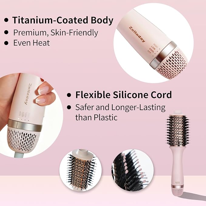 Hot-Air Hair Brushes Hair Dryer Brush Blow Dryer Brush- Dual Ionic Thermal Brush, Titanium Coated, High-Velocity Airflow for Fast Blowouts & Volumizing, Suitable for All Hair Types & Lengths