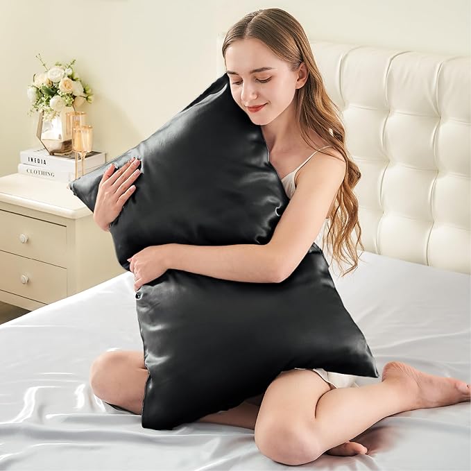 INFIIXSO Mulberry Silk Pillowcase for Hair and Skin, Silk Pillow Cases Queen Size with Hidden Zipper 20x30 Inches, Extraordinary Smooth and Soft Cooling Pillow Cases for Hot Sleepers(Black, 1 Pack)