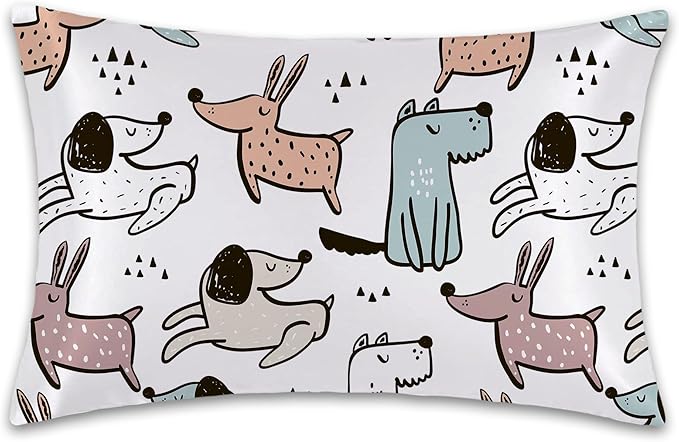 Cute Dogs Dog Satin Pillow Case Queen Size,Soft Pillowcases for Hair and Skin Similar to Silk,Pillowcases with Hidden Zipper Bedding Accessories,20X30 Inches,1 Pack