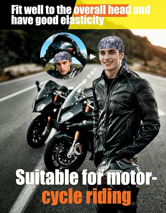 Doo Rags Beanie Hats Skull Caps Dew Rag Bandana Helmet Liner Motorcycle Cycling Cap Do Rag Headwrap for Men and Women
