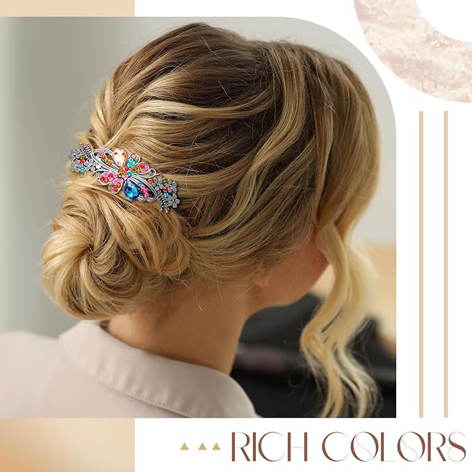 Geyoga 6 Pieces Vintage Hair Barrettes for Women Retro Flower French Pearl Crystal Rhinestones Clips Hair Pins for Women Styling Accessories(Delicate Style)