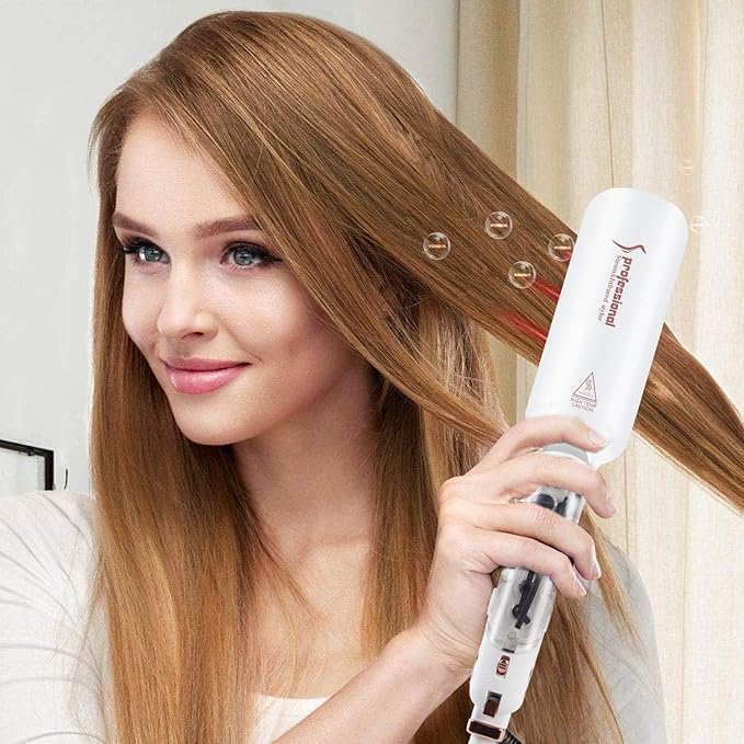 DORISILK Steam Hair Straightener and Curler Iron 2 in 1, Professional Salon Infrared Flat Iron Wide Tourmaline Ceramic Plate, Vapor Straighteners for Hair Instant Heat Up Adjustable Temp, 2 Inch White