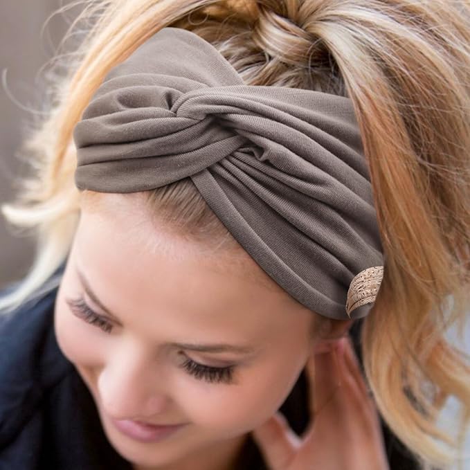 DRESHOW 4 Pack Turban Headbands for Women Wide Vintage Head Wraps Knotted Cute Hair Band Accessories