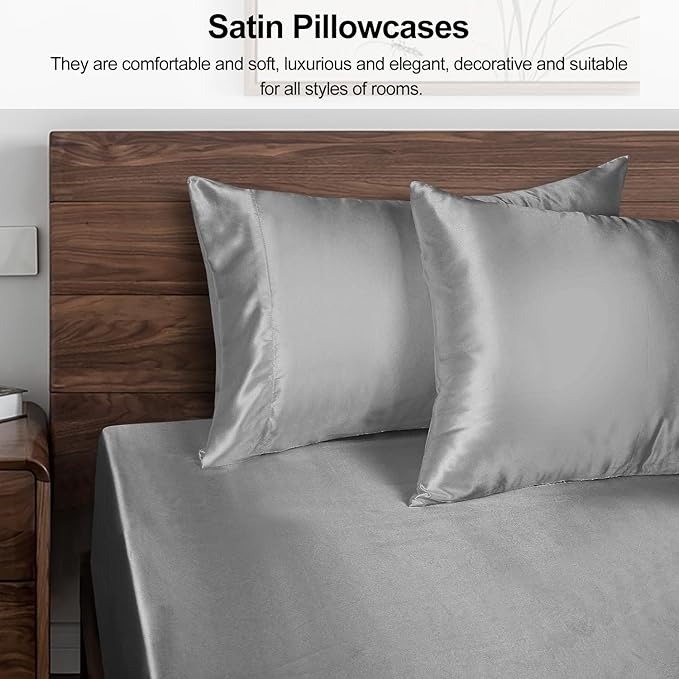 Lirex Satin Pillowcase for Hair and Skin, Super Soft and Cooling Similar to Silk, 2 Pack Queen Size 20"X 30" Pillow Cases with Envelope Closure, Gifts for Women Men, Dark Gray
