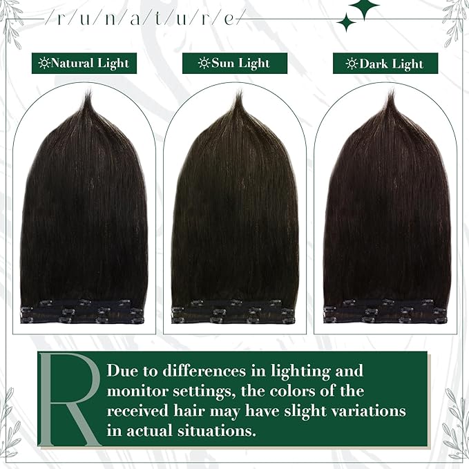 RUNATURE Black Clip in Hair Extensions, Real Human Hair Clip in Extensions, Clip on Hair Extensions For Women, Double Weft Remy Natural Hair, Easy to Install, 14 Inch 50g 3pcs #1B Off Black